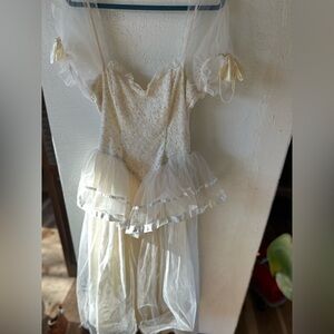 Vintage Gunne Sax Wedding Dress Lace Tulle Puffy Sleeve Sweetheart White